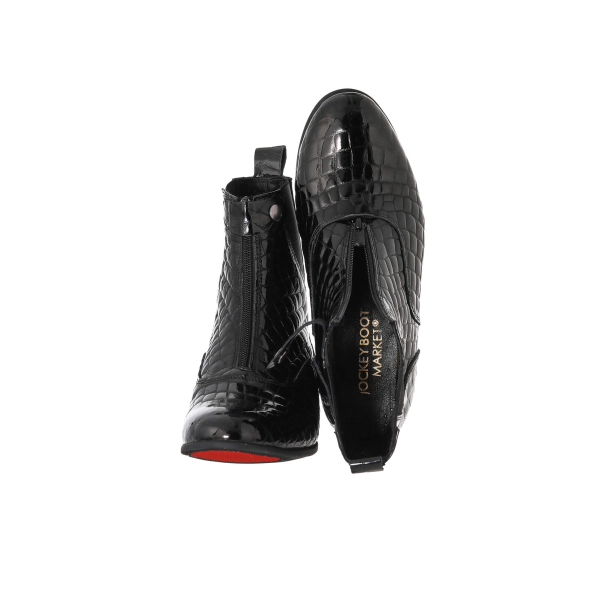 Magnesia, Black Croc, Front Zip, Short Boots – Jockey Boot Market