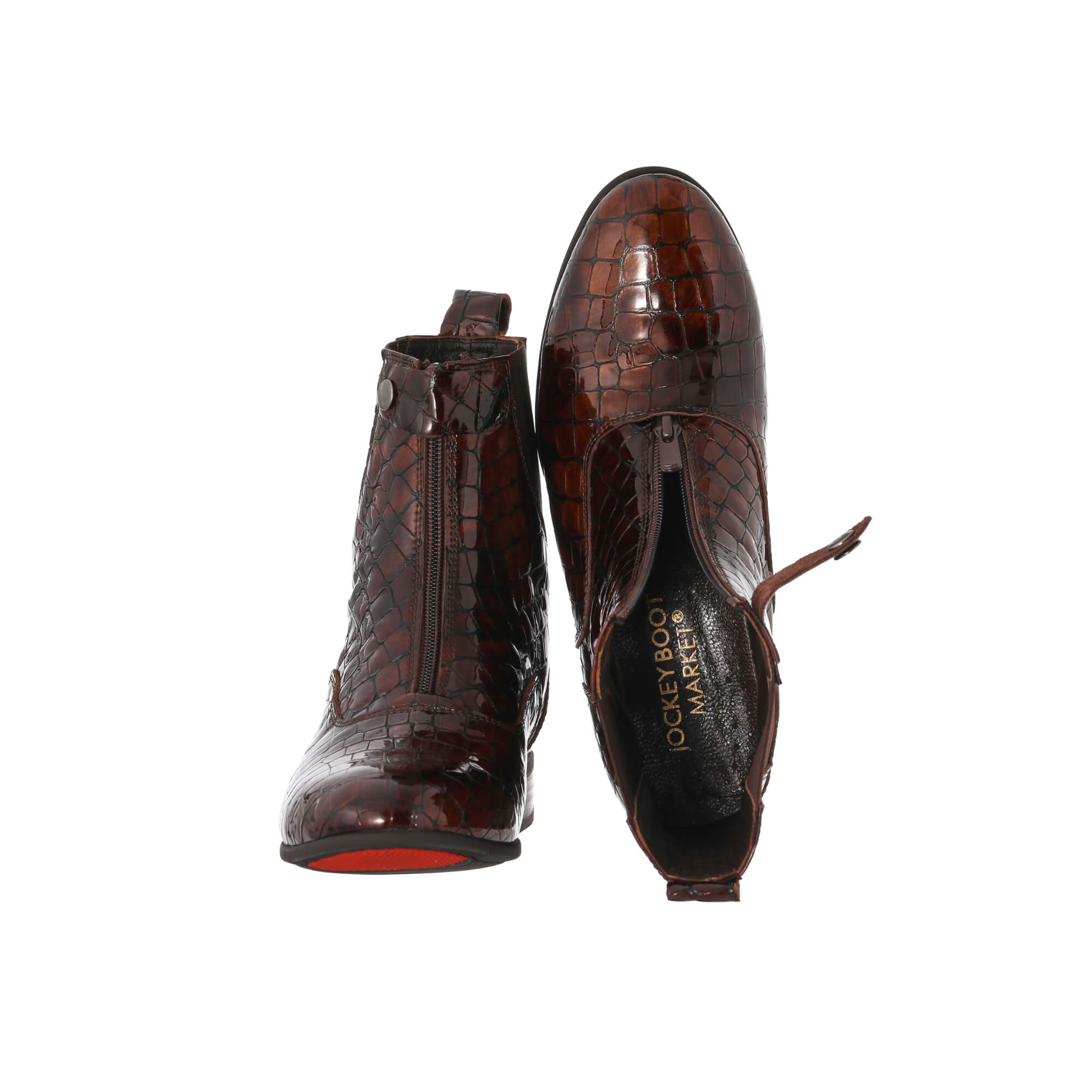 Magnesia, Brown Croc, Front Zip, Short Boots