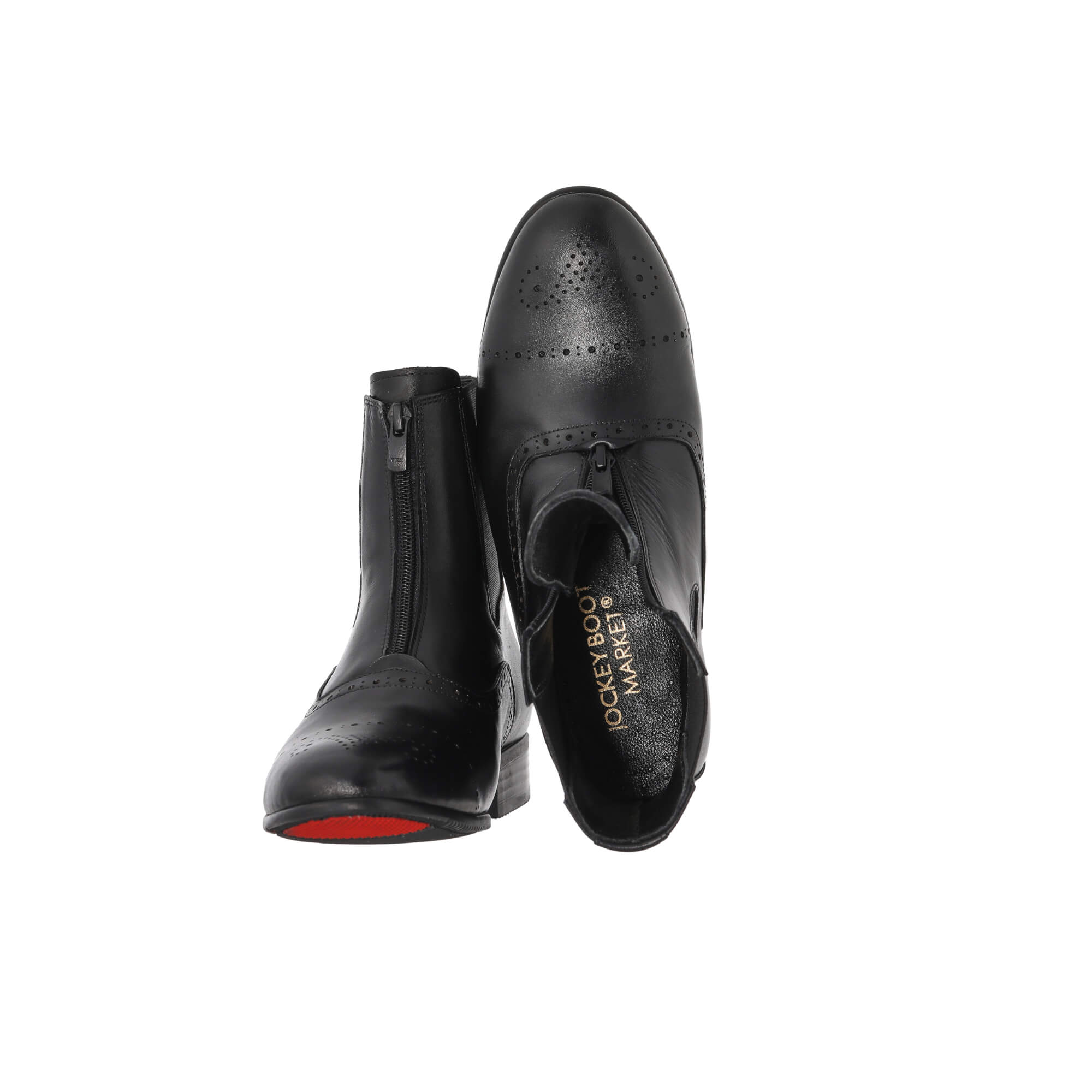 Magnesia, Black Wingtip Leather, Front Zip, Short Boots