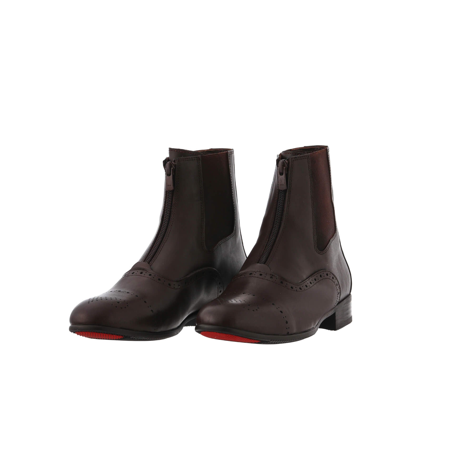 靴 45R HORSE LEATHER SHORT BOOTS Magnesia, Brown Wingtip Leather, Front Zip, Short Boots – Jockey