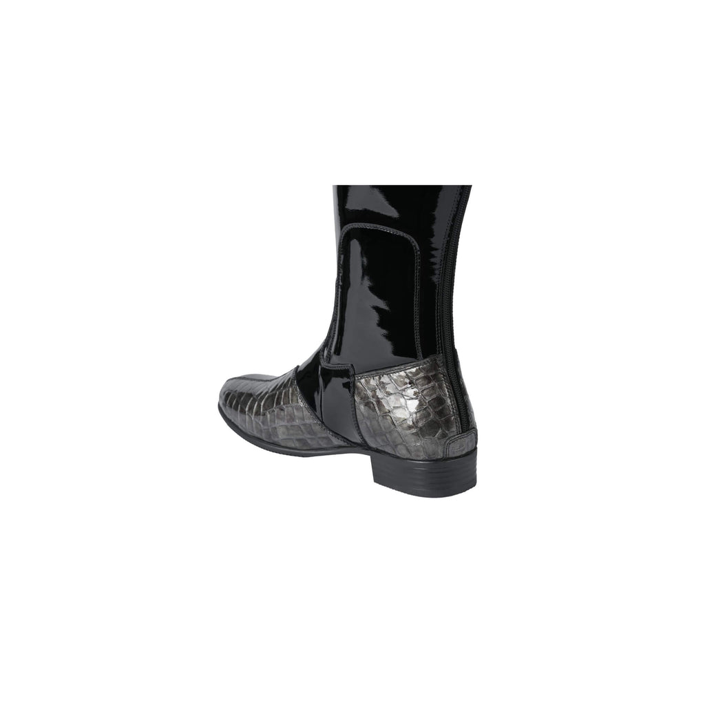 Menzil Black Patent & Silver Croc Tall Boots | Luxury Tall Riding Boots ...