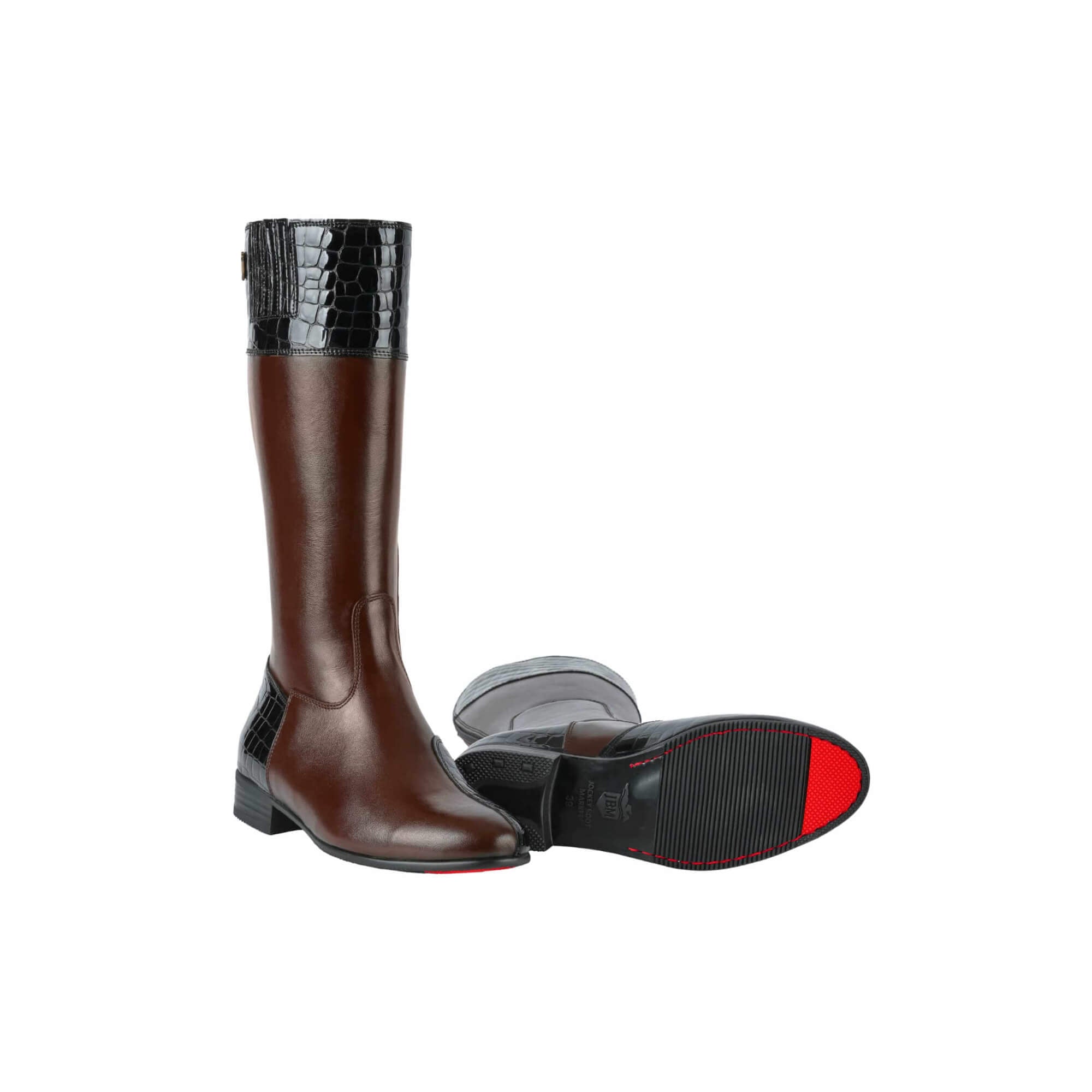 Menzil Brown Leather & Black Croc Tall Riding Boots | JBM – Jockey