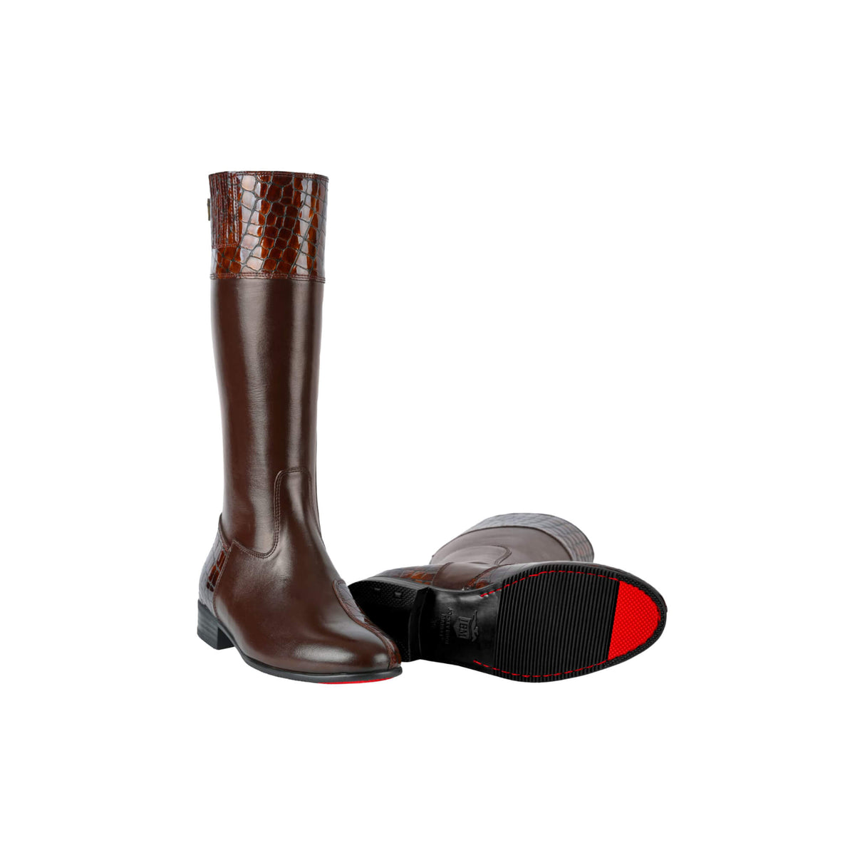Menzil Brown Leather & Brown Croc Tall Riding Boots | JBM – Jockey Boot ...