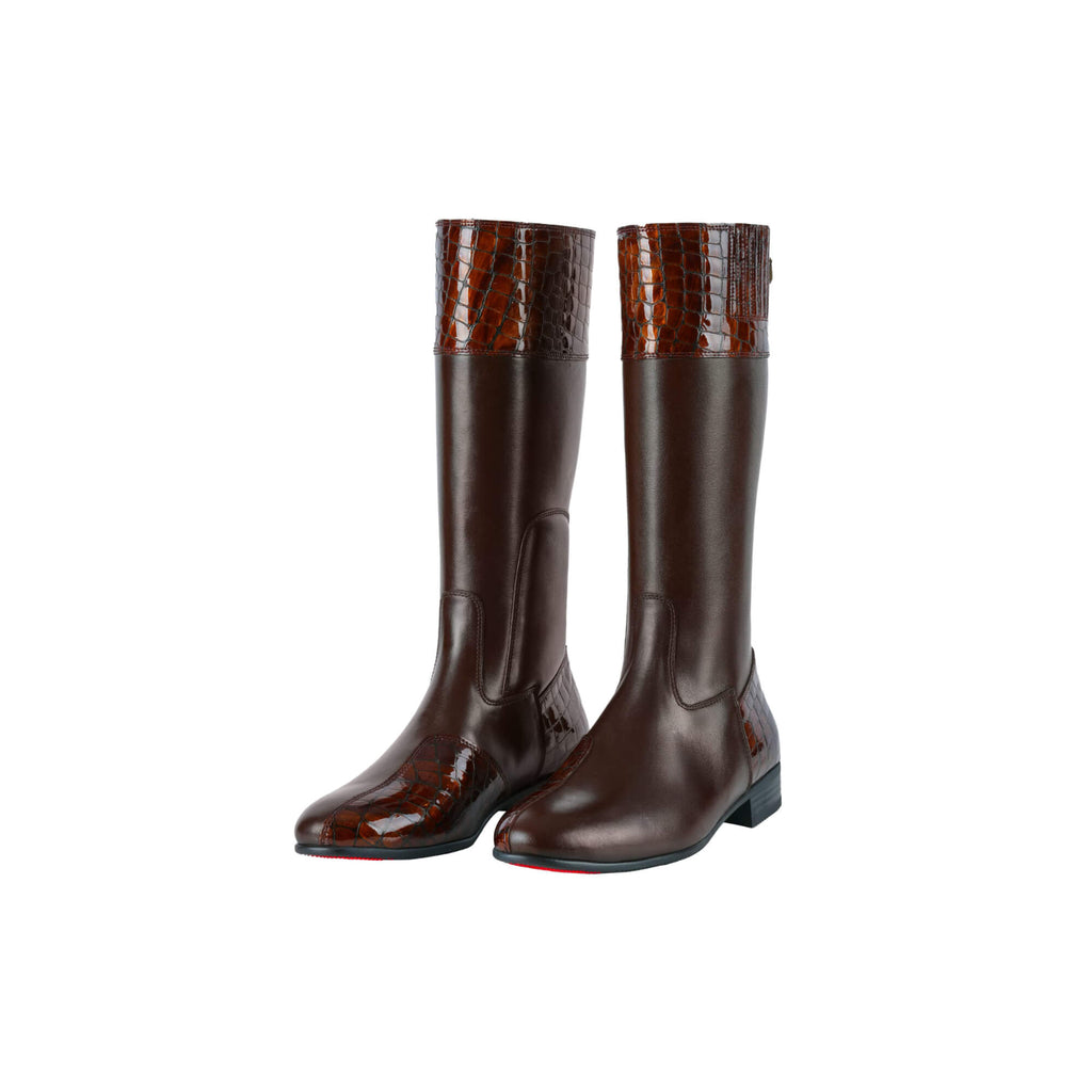 Menzil Brown Leather & Brown Croc Tall Riding Boots | JBM – Jockey Boot ...