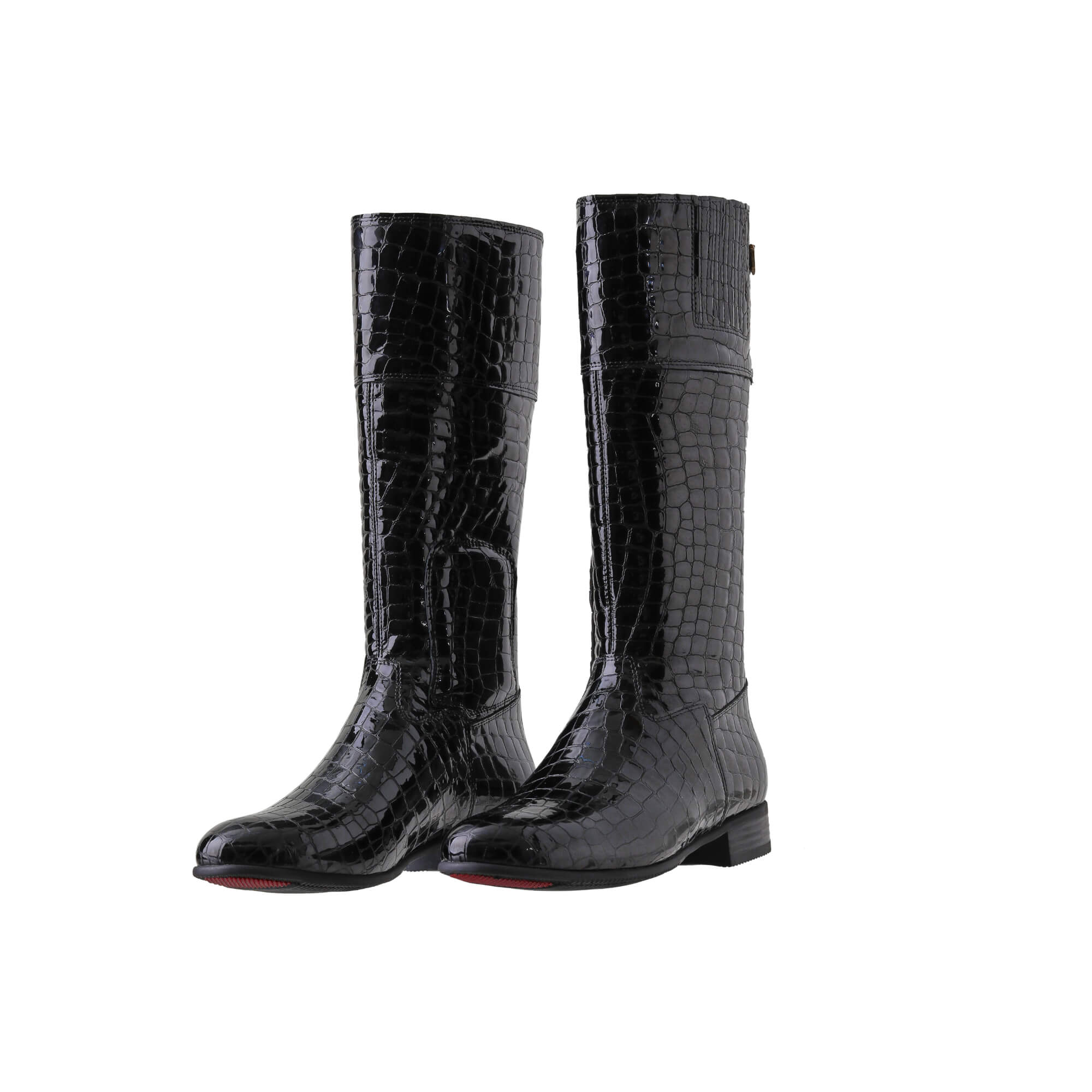 Victoria Black Croc Leather Tall Boots